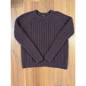 Theory Cable Knit Wool‎ Sweater Brown Crewneck Size Small 99% Wool Classic